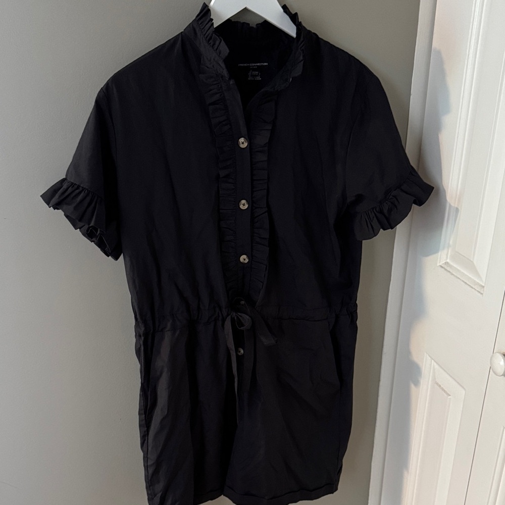 French connection Black Ruffle Button-Up romper